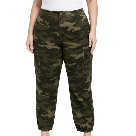 Shoedazzle Green Camouflage High Rise Tapered Trousers Cargo Jogger Pants Sz XL - Picture 1 of 6